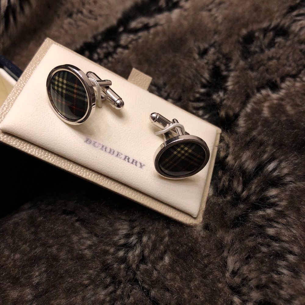 Burberry cufflinks silver chrome round with print - Picture 4 of 4